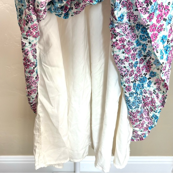 Women’s Lost + Wander Smocked Floral Midi Dress Medium Blue and Pink - Picture 6 of 9